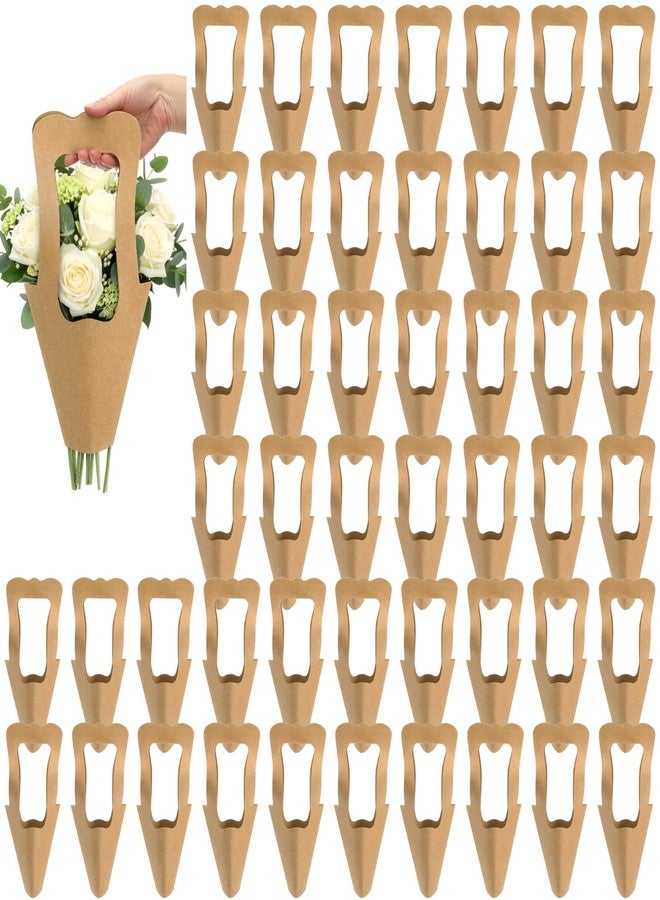 DEAYOU 60 Pack Kraft Paper Flowers Gift Bags with Handle, Brown Hanging Bouquet Wrapping Bags, Flowers Bouquet Holder for Wedding, Valentines Day, Home Decoration, Florist Shop, Party Favor, 14"x7.5" - Image 1